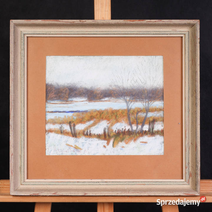 ARTexpert Zimowy Pejzaż Oryginalny Obraz Pastel zachodniopomorskie Dobrzany sprzedam