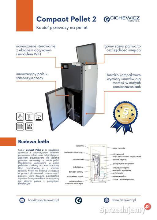 Kocioł co na pellet Compact Pellet lista ZUM Kotły i Piece CO Łódź sprzedam