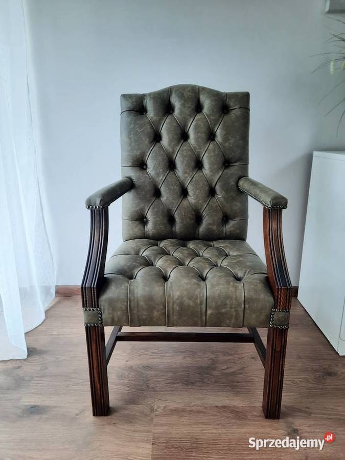 Fotel stacjonarny Chesterfield Włoska postarzana Dom i Ogród Poznań