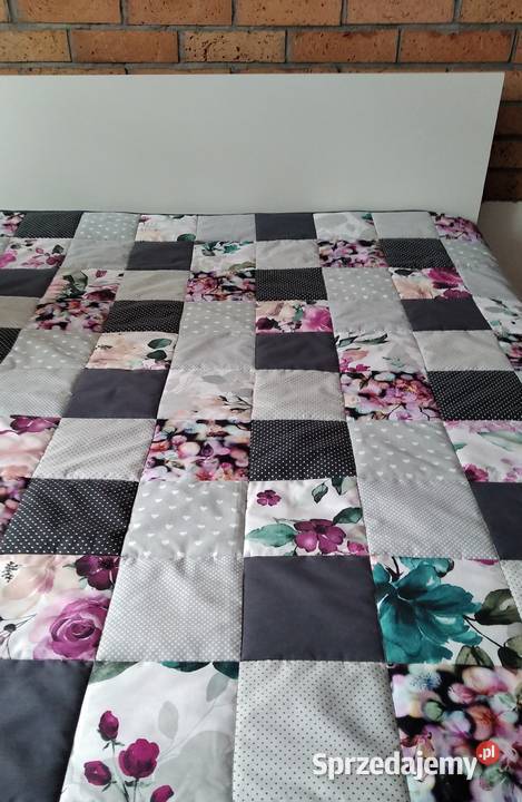 Narzuta patchwork 150205 Malowane kwiaty odcienie zieleni Pościel i koce Olsztyn