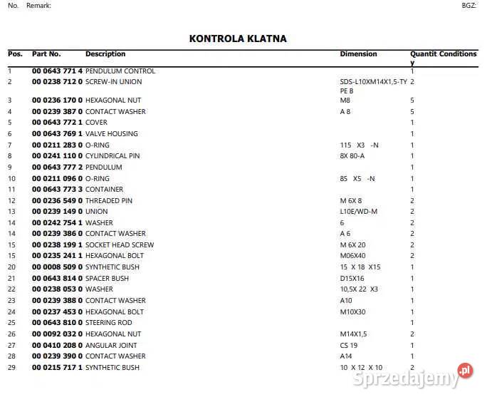 Katalog części Claas DOMINATOR 88 88 s 88 sl łódzkie Zduńska Wola