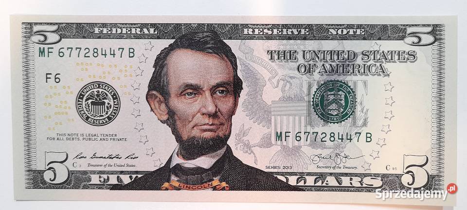 pięć dolarów usa kolorowe UNC