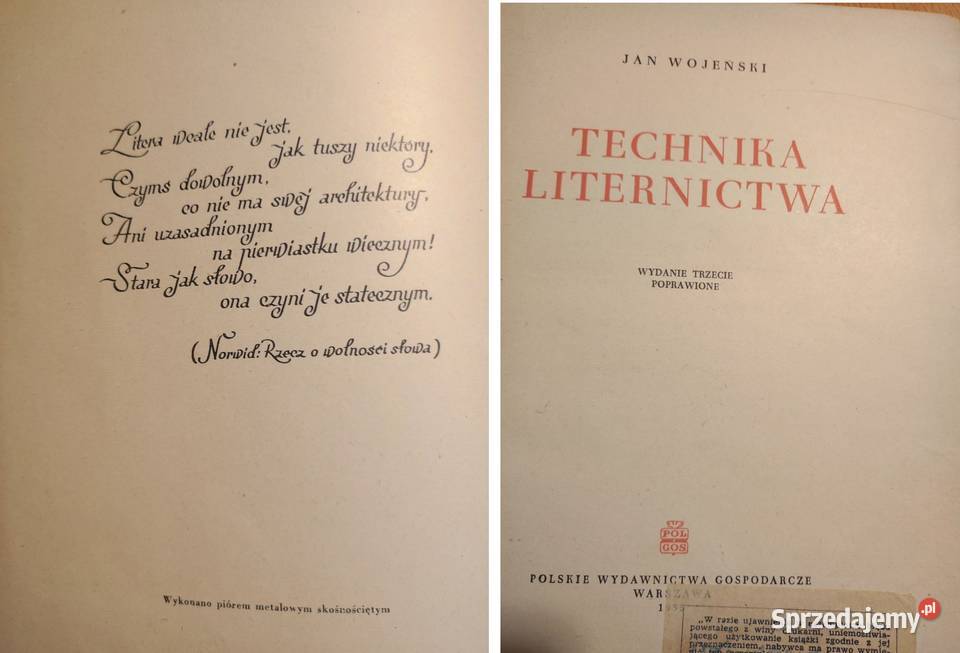 Jan Wojeński Technika liternictwa 1955 Pozostałe Kielce