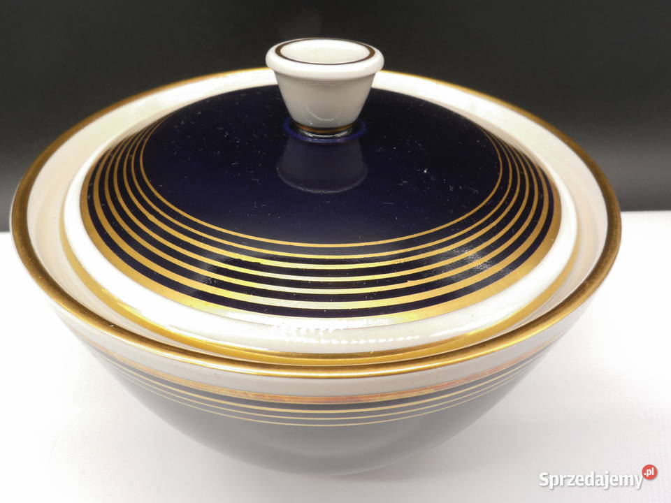 Vintage Weimar Echt Kobalt CUKIERNICA złote Porcelana i szkło Raszków