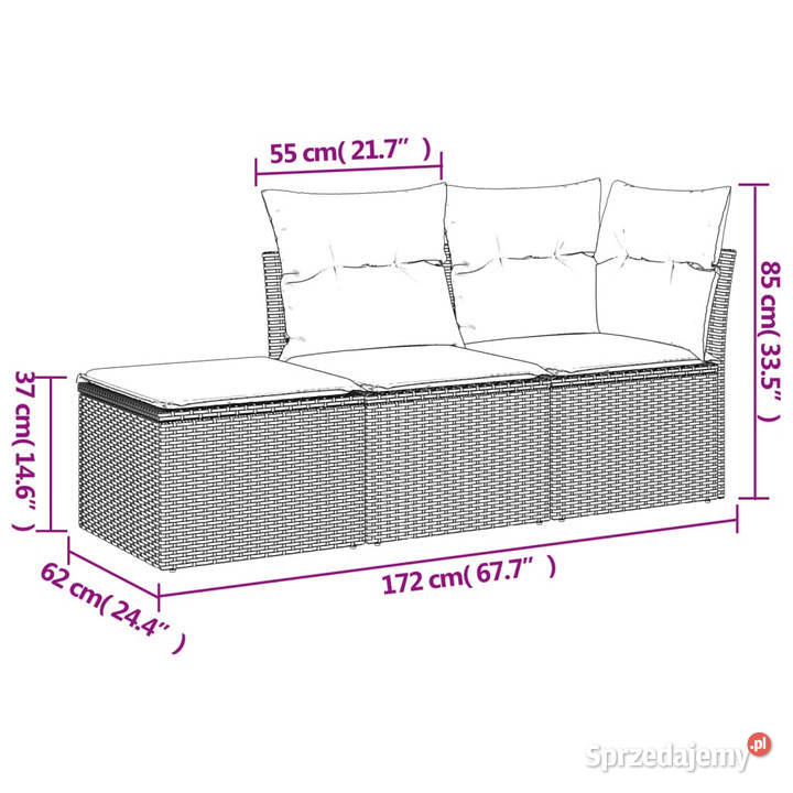 3częściowa sofa do ogrodu z poduszkami szara Warszawa