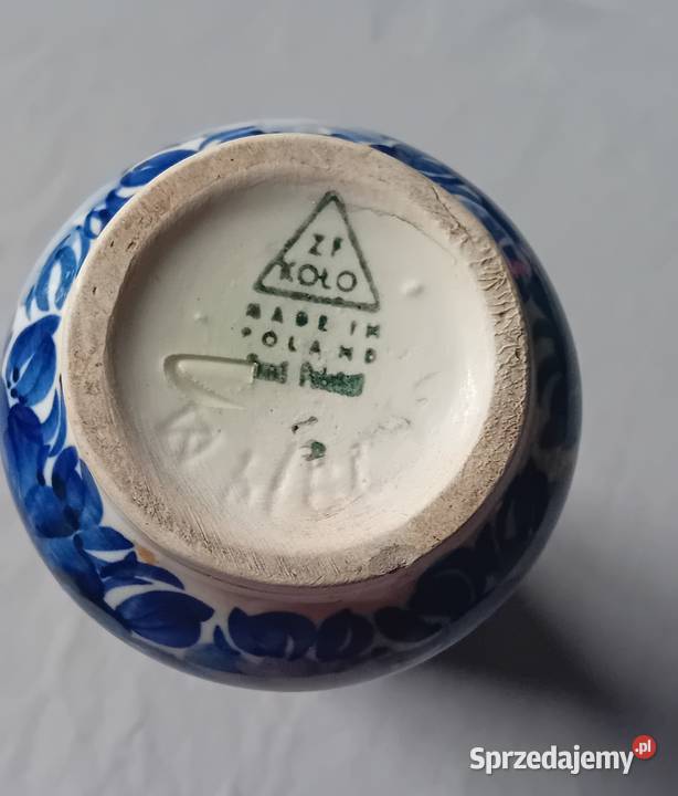 Fajansowy recznie malowany wazon ZF Koło PRL