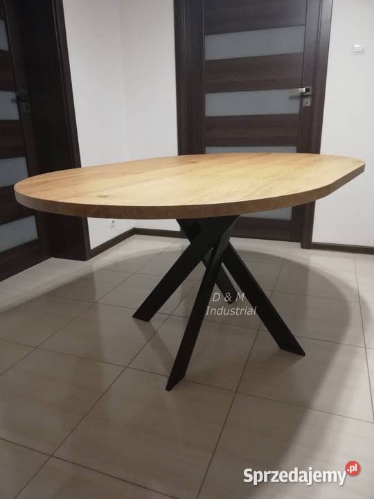 Stół okrągły dębowy metalowa noga krzyżak LOFT Stara Kakawa
