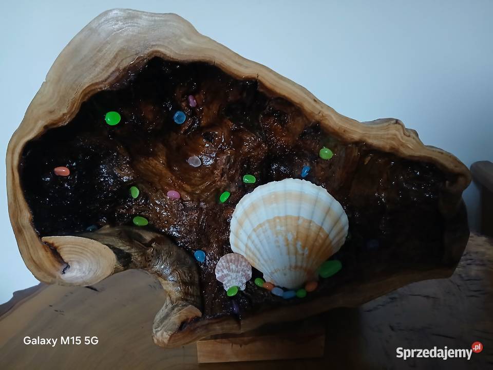 Ozdobna lampa z drewna i muszli unikalna małopolskie sprzedam