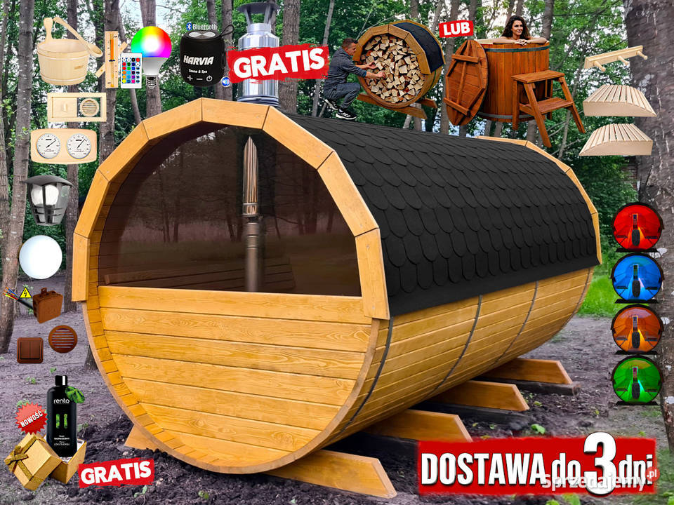 SAUNA Ogrodowa 400 OKNO 50 PRZEDSIONEK Beczka Nowy Targ