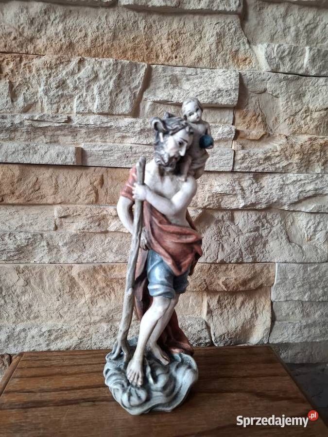 Rzeżba z drewna polichromia ŚwKrzysztof Patron Rękodzieło Lubień