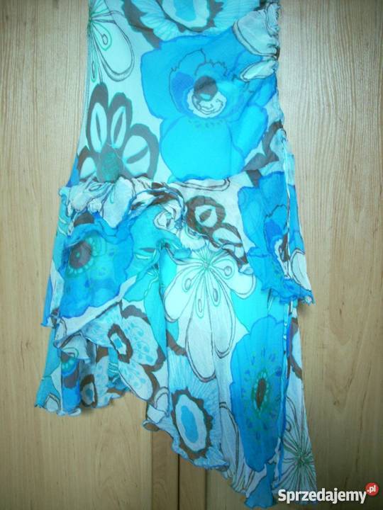 ZARA Jedwabna sukienka Falbanki 38 M niebieski Nowy Sącz