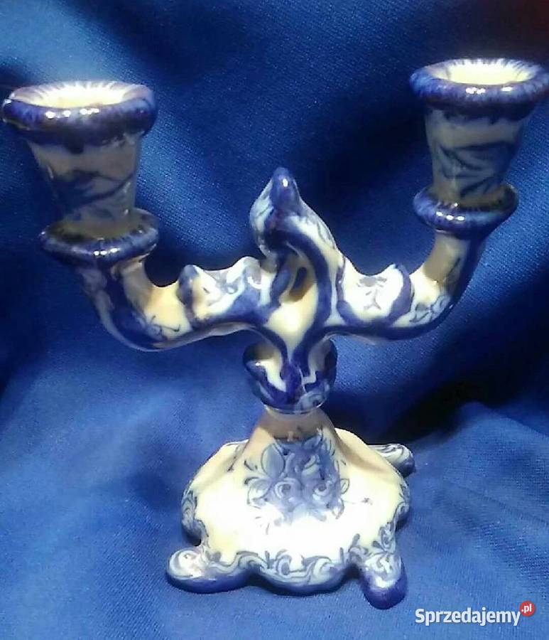 Świecznik kobal sygnowany Słupca