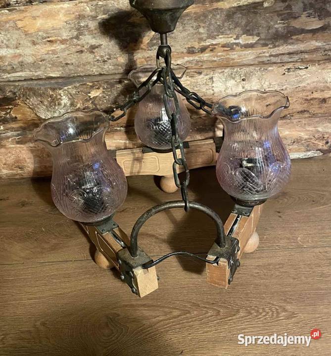 Lampa żyrandol drewniany z łańcuchem miedziana zachodniopomorskie Szczecinek