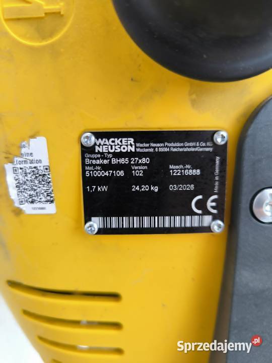 Młot wyburzeniowy Wacker Neuson BH 65 na nie Maszyny budowlane małopolskie sprzedam