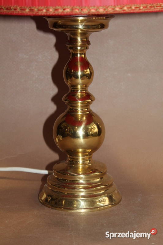 Lampka mosiężna z czerwonym abażurem 1119 Szczecin sprzedam