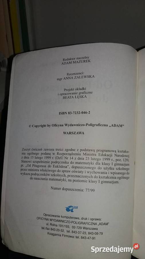 Pitagorasa do Euklidesa 11 matematyka Warszawa sprzedam