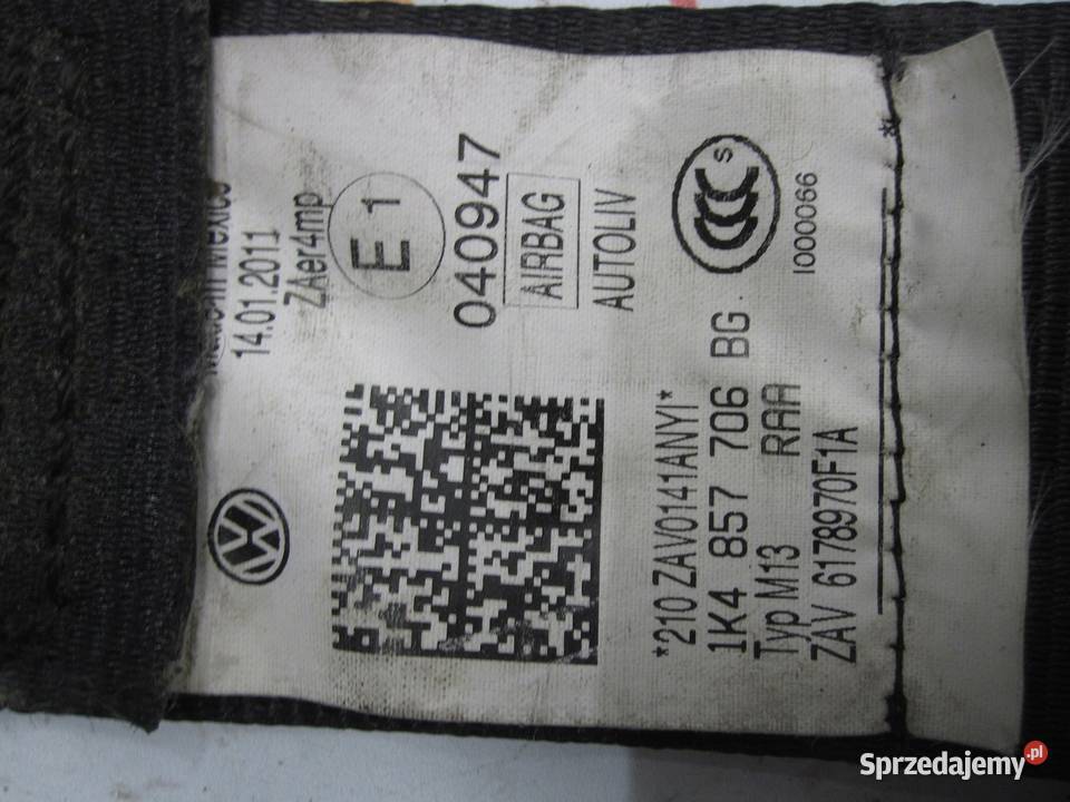 VW GOLF VI 11r pas bezpieczeństwa prawy przód