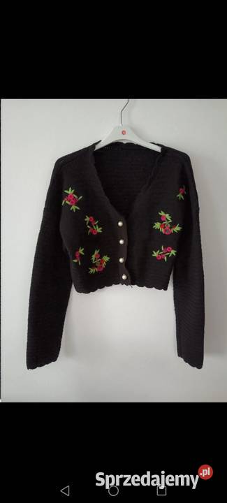 Sweterek krótki długie rękawy czarny haftowane podkarpackie Krosno