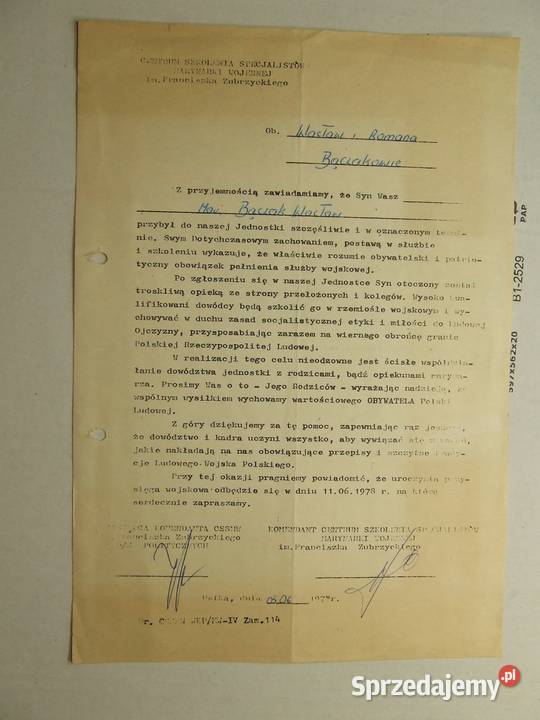 Stary List do rodziny Poborowego Marynarza Antykwariat śląskie Czeladź