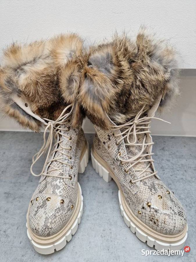 Botki Kozaki Skóra Wąż Futerko 36 Żywiec