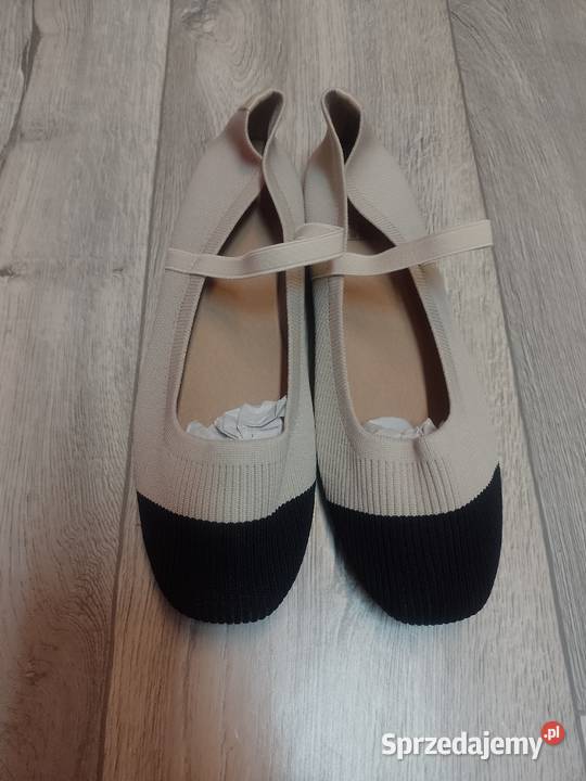 41 Dzianinowe beżowo czarne baleriny wieczorowe Kraków sprzedam