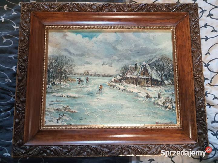 Zimowy Pejzaż Wiejski obraz olejny Warszawa