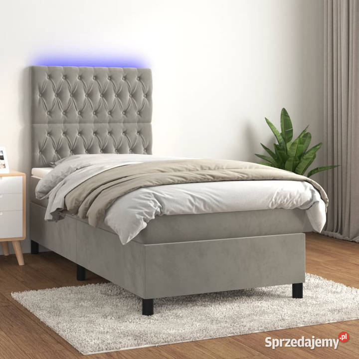 Łóżko kontynentalne z materacem i LED szare 128cm Warszawa