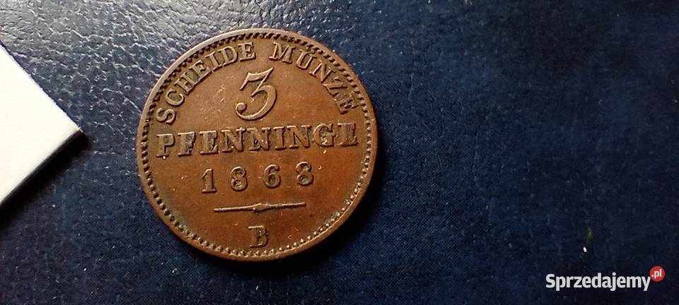 Stare monety 3 fenig 1868 B Niemcy Numizmatyka Lesko