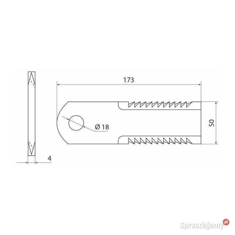 Nóż szarpacza słomy ryflowany 173X50X4 otwór fi Sieradz