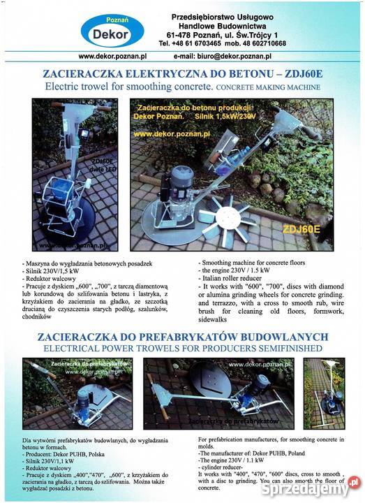 Zacieraczka elektryczna do betonu ZDJ60Ek15kW Poznań