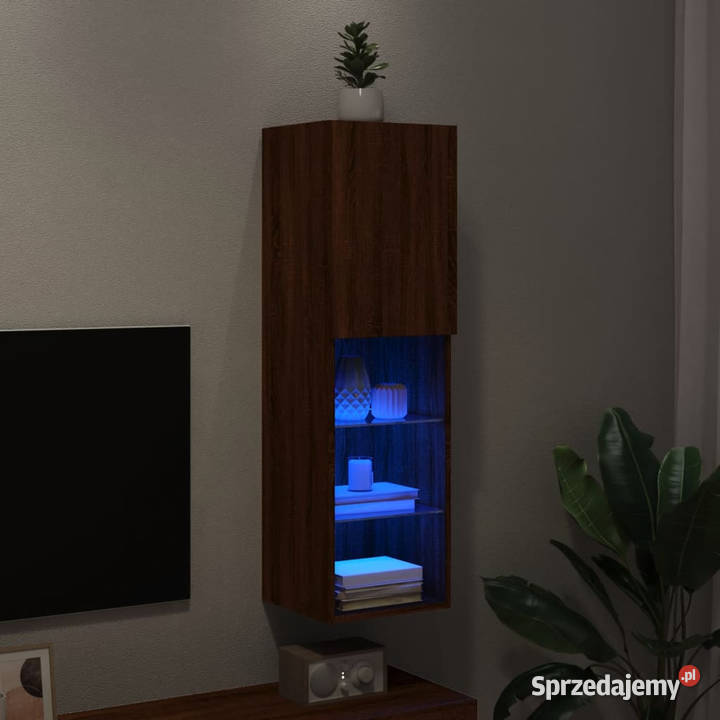 Szafka TV z LED brązowy dąb 305x30x102 WM837027 mazowieckie sprzedam