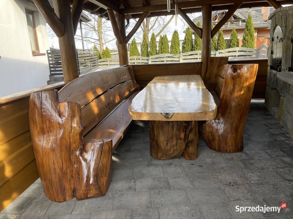 Meble ogrodowe stół monolit stolik live edge dąb mazowieckie