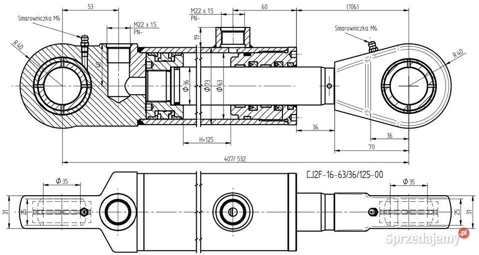 Siłownik Hydrauliczny CJ2F 63x36 SKOK 125 U35 kujawsko-pomorskie Solec Kujawski