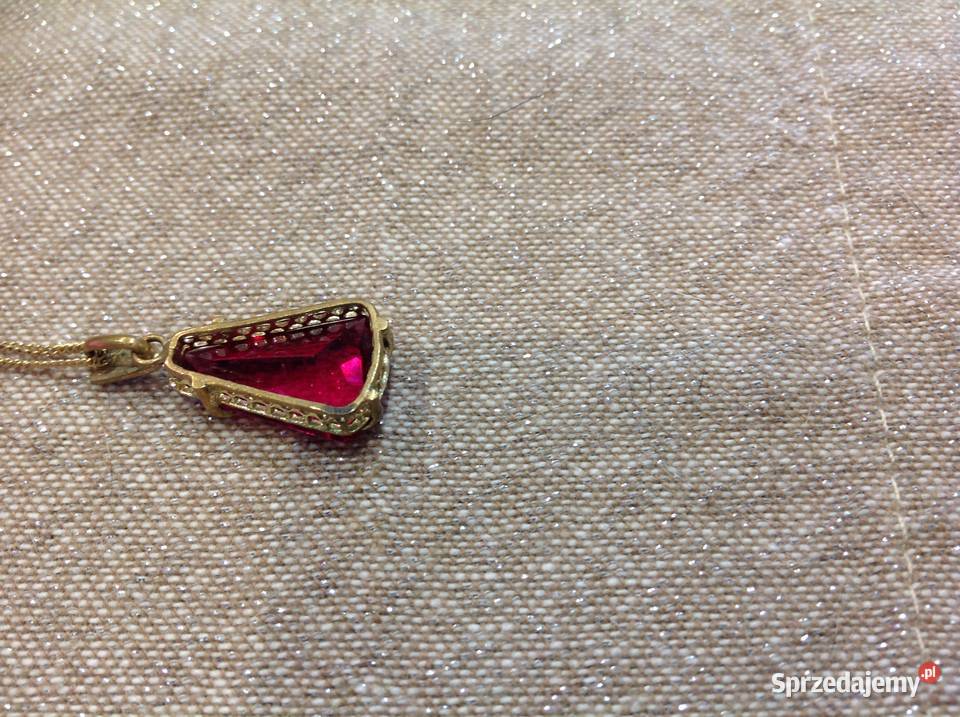 Stara Zawieszka Pozłacana Wisiorek z Czerwonym