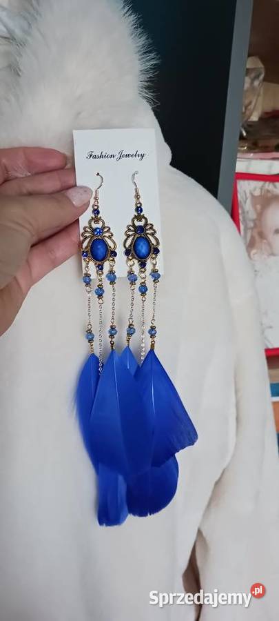 Kolczyki niebieskie pióra sprzedam