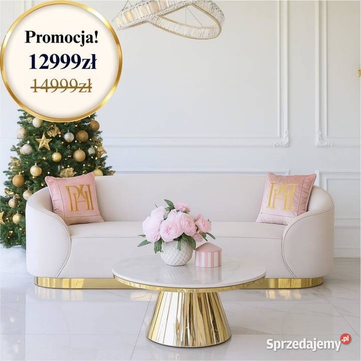 Ekskluzywna beżowa złota sofa glamour do salonu 239cm mazowieckie Warszawa sprzedam