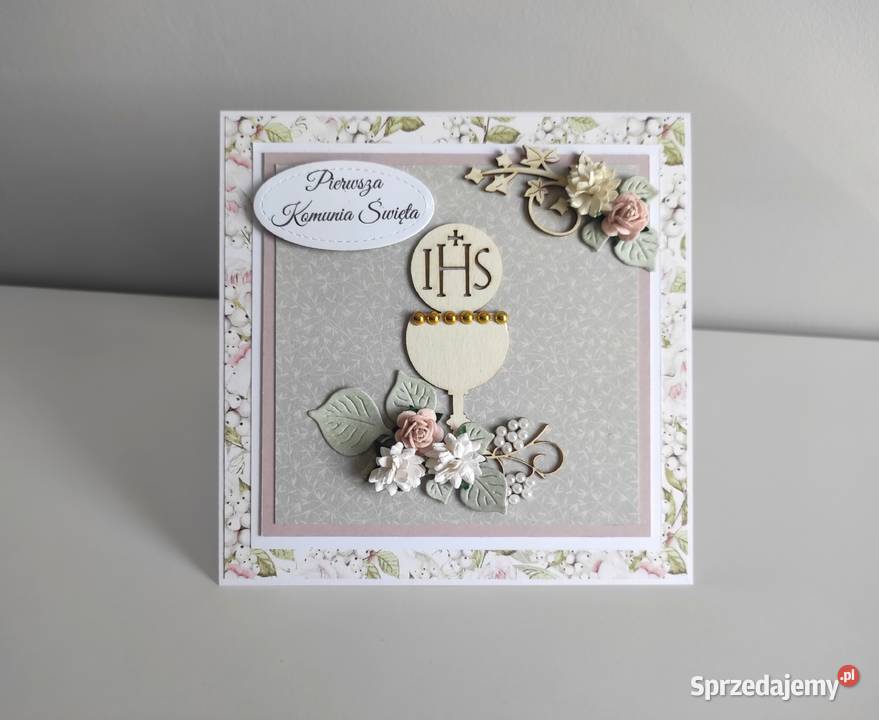 Kartka ręcznie robiona Komunia Święta pistacjowa Łódź sprzedam