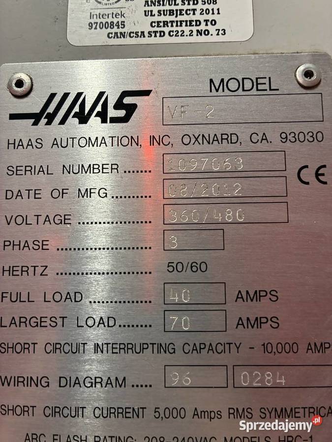 Sprzedam frezarkę CNC HAAS VF2 Lipiany