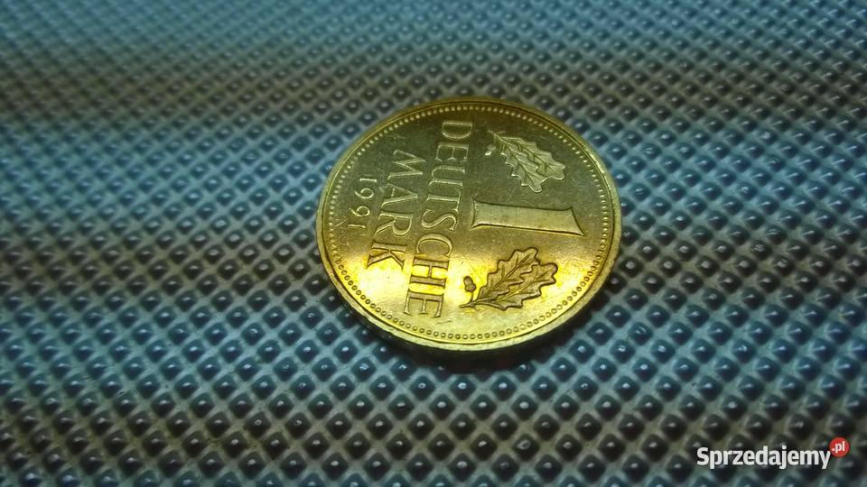 moneta Niemcy 1 marka 1991 złocona Numizmatyka