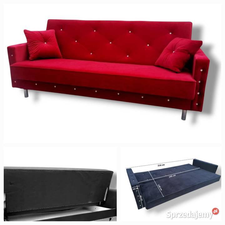 Sofa Glamour rozkładana Kanapa kryształ