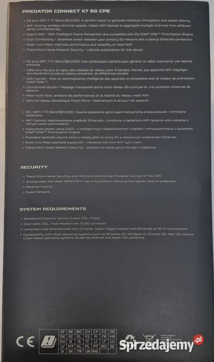 Router Acer Predator Connect X7 5G 80211be WiFi Łódź