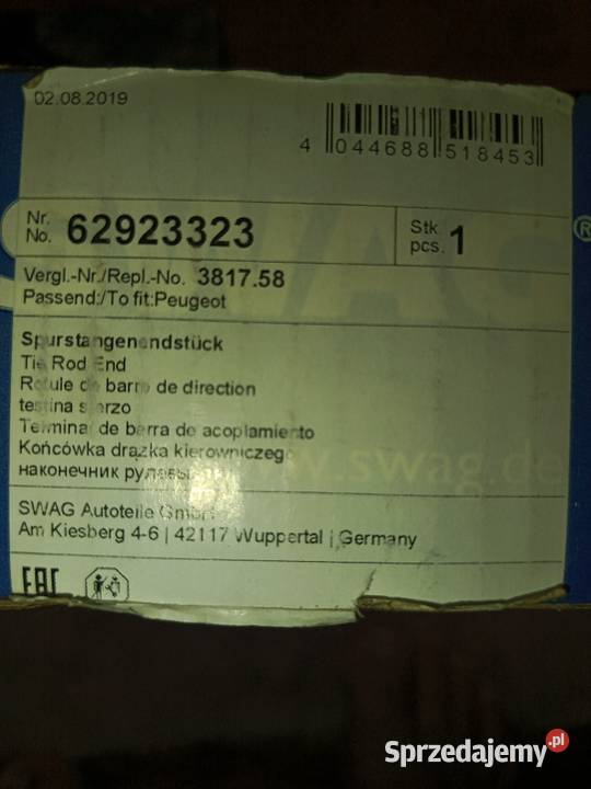 SWAG 62 92 3323 Końcówka drążka kierowniczego osobowe Końcówki drążków kierowniczych Tychy