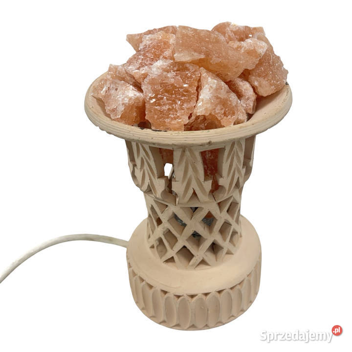 Rzeźbiona lampa solna z naturalnej soli Lampy stołowe i nocne mazowieckie