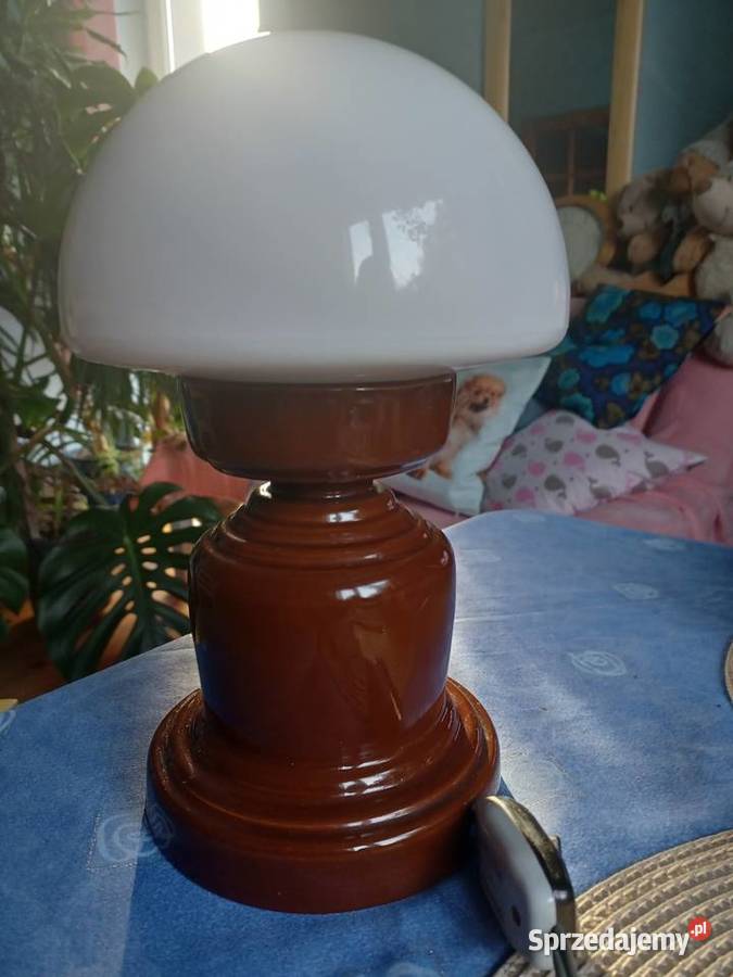 Lampa stołowa PRL ceramika sygnowana wyciskiem Łódź
