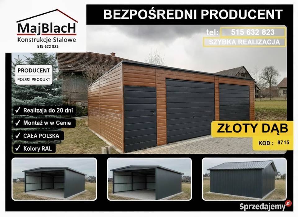 Garaż DREWNOPODOBNY Złoty Dąb Producent Montaż  Limanowa