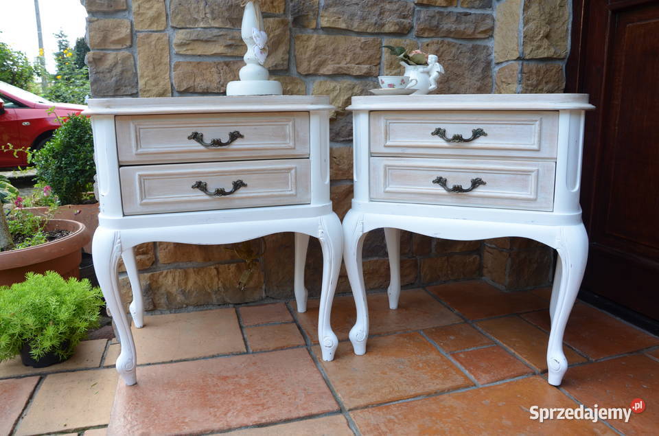 szafki nocne stylowe drewniane białe bielone 61cm Kalisz