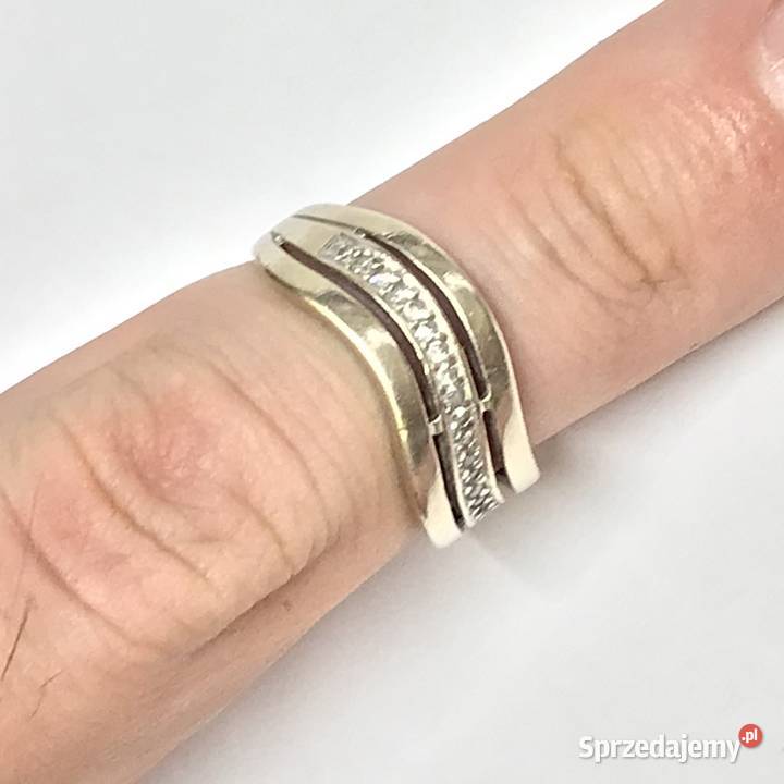 Złoty PIERŚCIONEK 14K BIAŁE złoto KAMIENIE cud Warszawa sprzedam