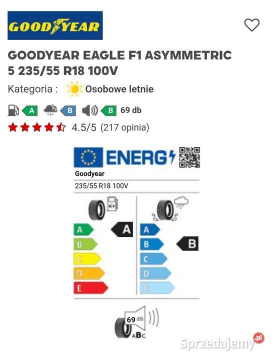 Sprzedam GOODYEAR EAGLE F1 ASYMMETRIC
5 23555 18cale Miłosna