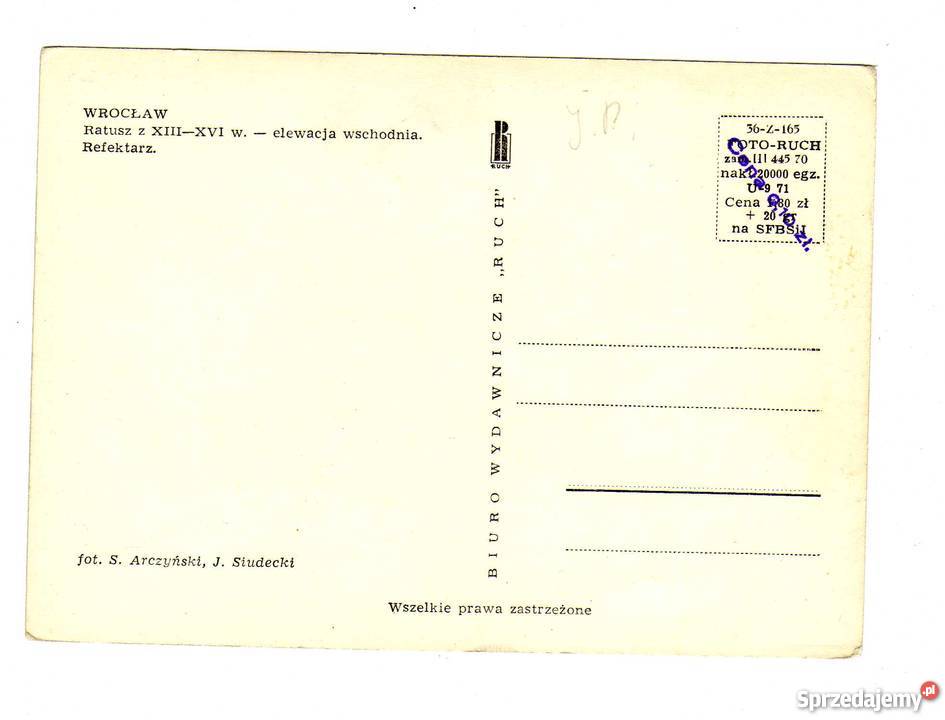 WROCŁAW RATUSZ ELEWACJA WSCHODNIA POCZTÓWKA Pocztówki i karty telefoniczne Krynki