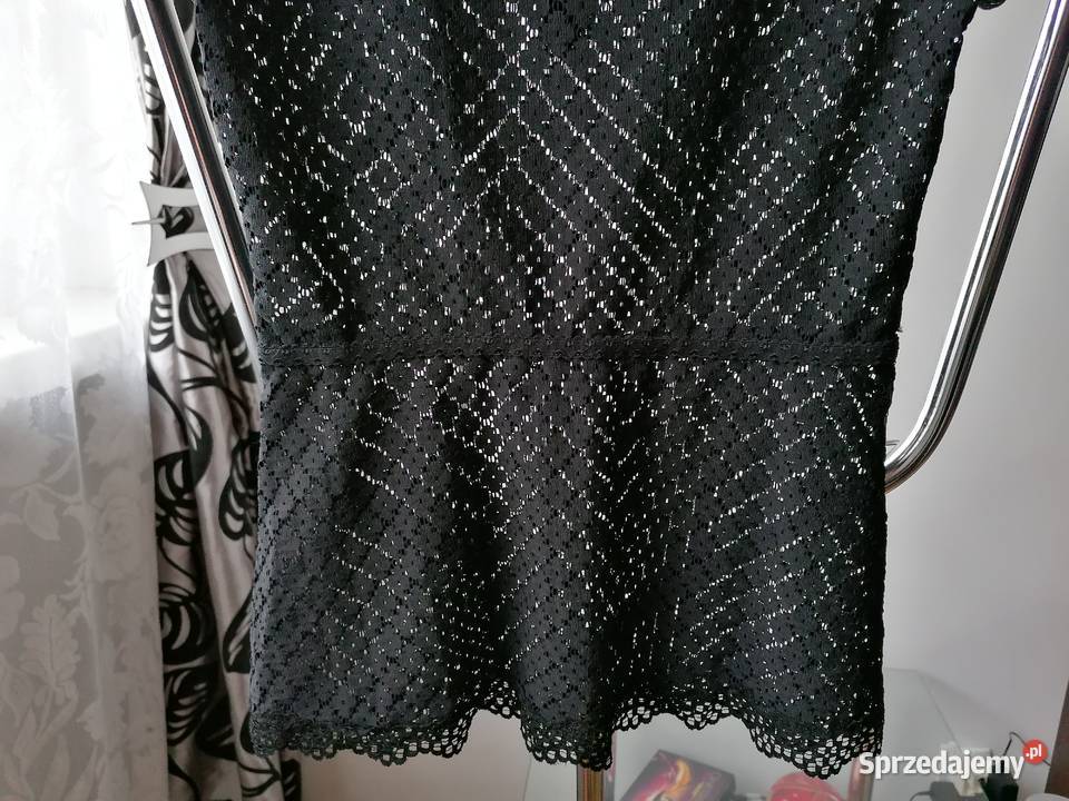 WIZYTOWA KORONKOWA CZARNA BLUZKA GIPIURA Bluzki i koszule łódzkie Łódź